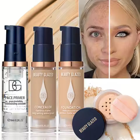 Lumavya Flawless Makeup Set – Primer, Foundation &amp; Luxury Powder